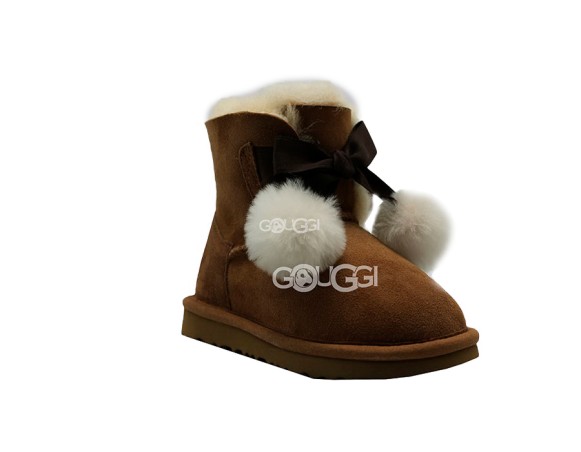 Детские угги с помпонами Kids Gita Chestnut