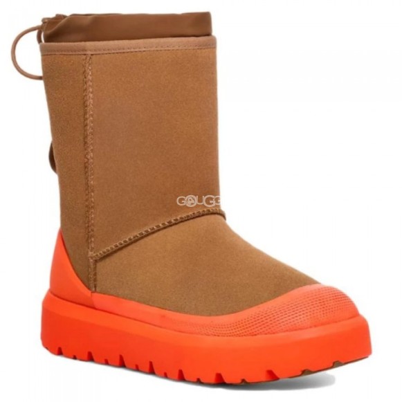 Женские короткие угги с галошами Classic Short Weather Hybrid - Chestnut / Orange